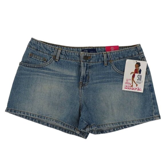 SO Juniors 11 3in Inseam City No Waist Blue Denim Jean Shorts Y2K All Cotton NEW - Picture 1 of 10